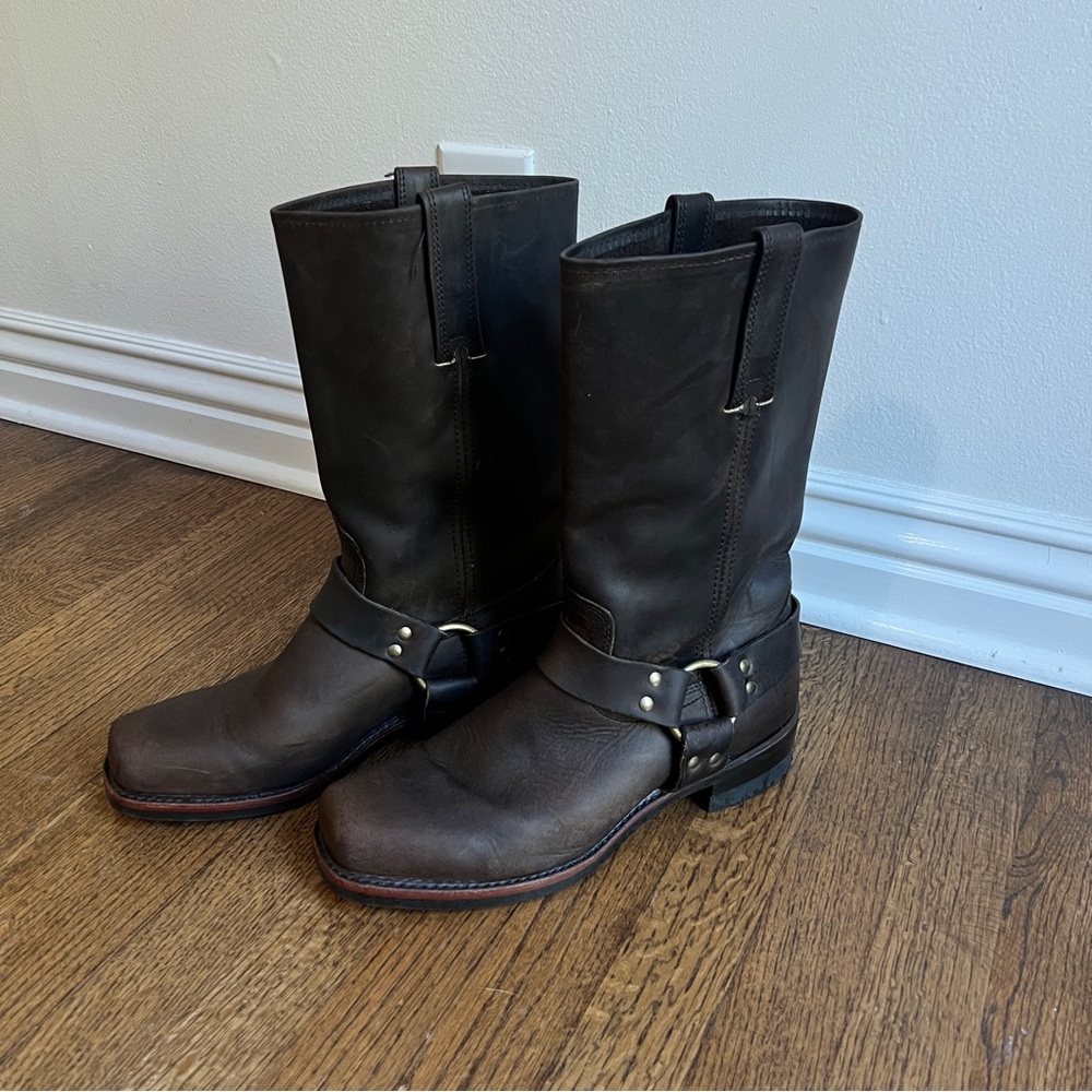 Frye Dark Brown Leather Harness Boots